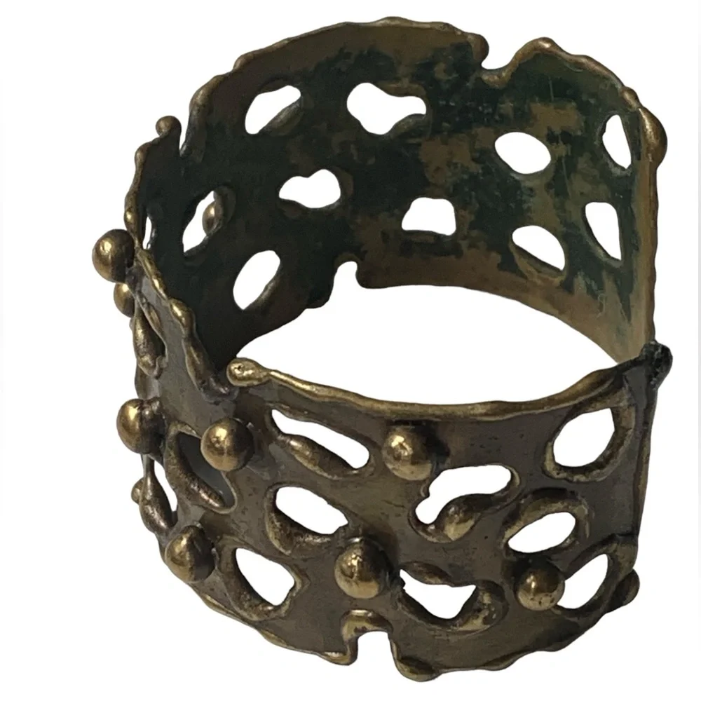 Vintage Brutalist Mid Century Modernist Brass Cuff Woman’s Bracelet Jewelry - Picture 6 of 9